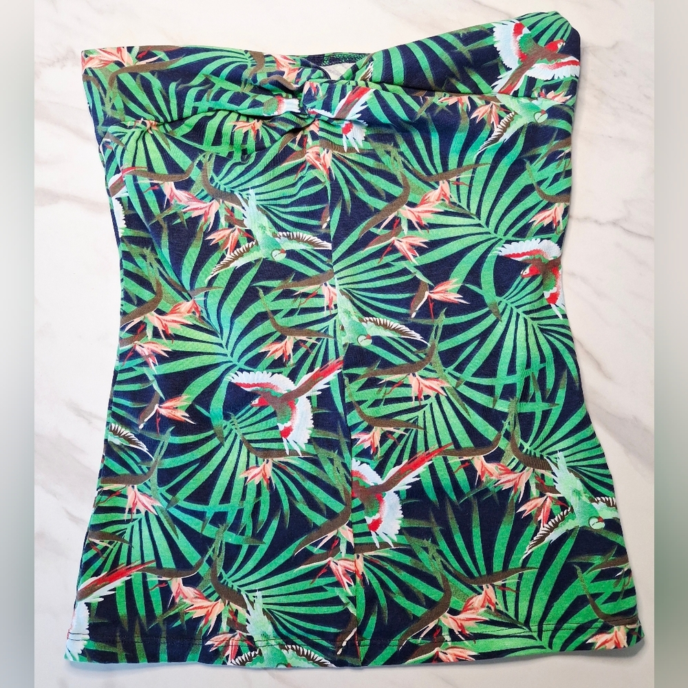 G21 Tropical Bird Print Strapless Top (S)
